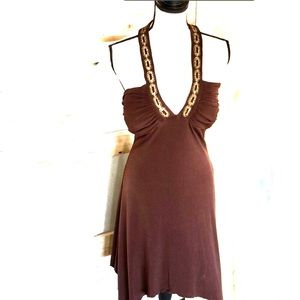 Rampage Brown sexy plunge halter dress